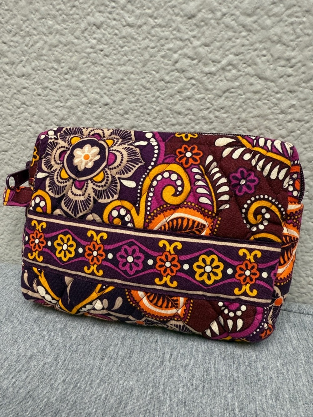 Quilted Floral Paisley Cosmetic Bag - Purple & Orange